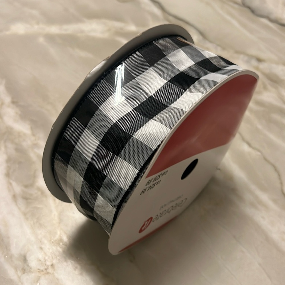 Black & White Checked, Wired Holiday Ribbon,  2.5” x 80 feet, NEW